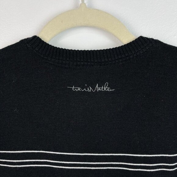 Travis Mathew Sweater Men’s M Black Striped Crew Neck‎ Pullover Golf Lightweight - Picture 5 of 10